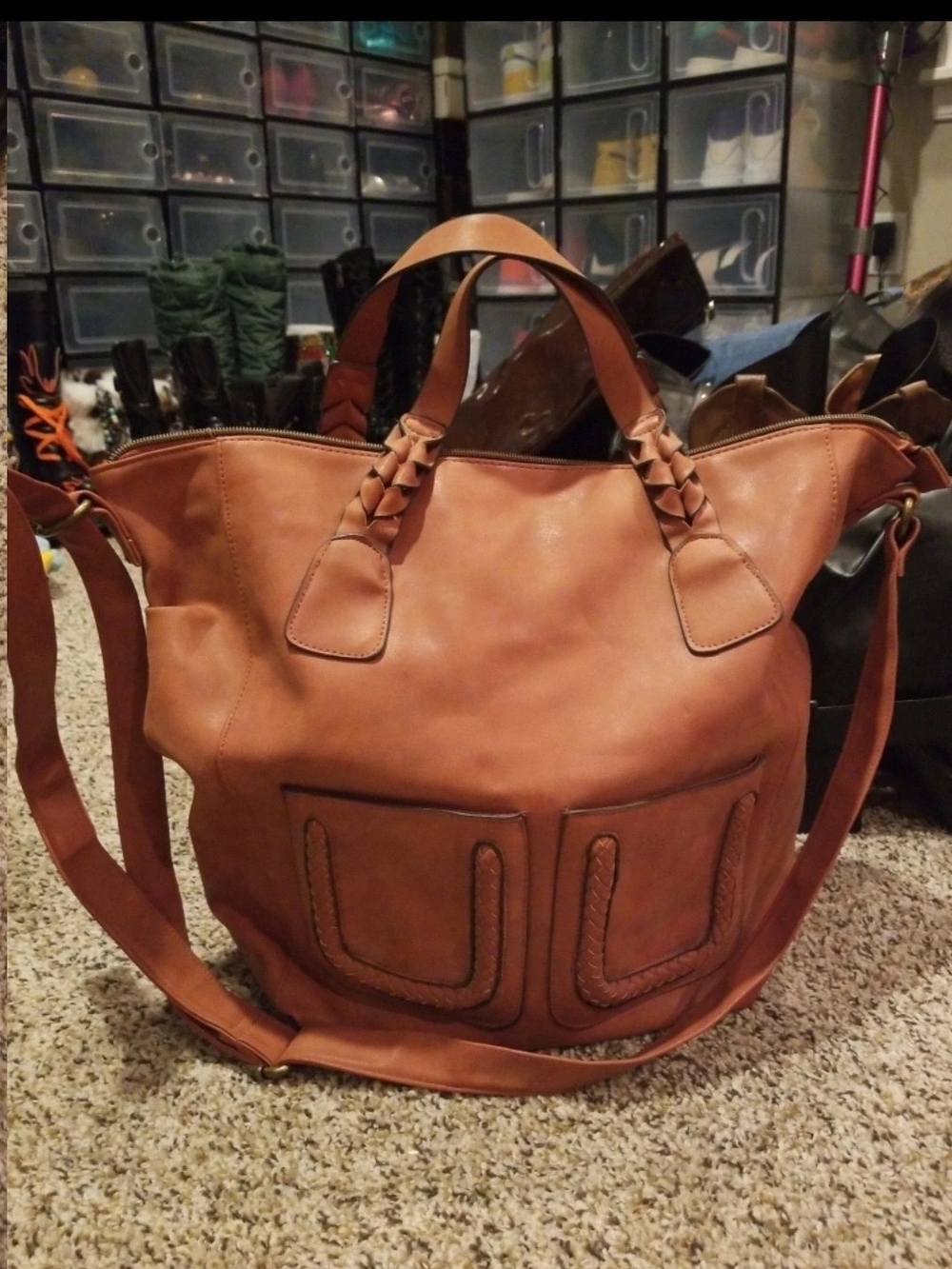 Maurices Cognac Braided-Handle Leather Tote